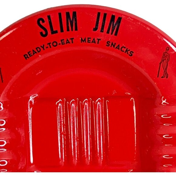 Vintage Slim Jim Advertising Ashtray Red Orange Metal Beef Jerky Meat Snacks - Picture 2 of 7